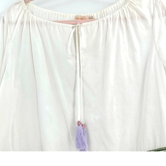 Tory Burch White Tunic with Lavendar and Green Sequin Embroidery. - Picture 8 of 15